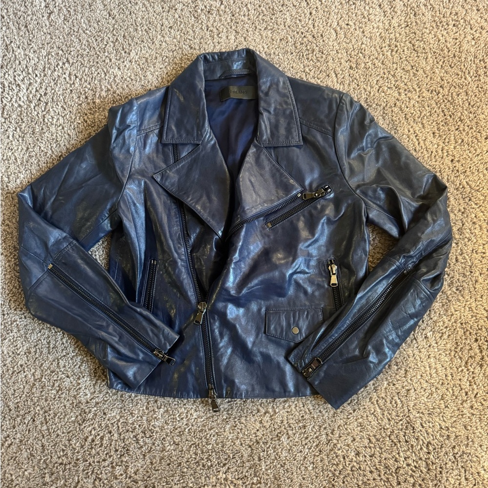 J Brand Blue Leather Motorcycle Jacket